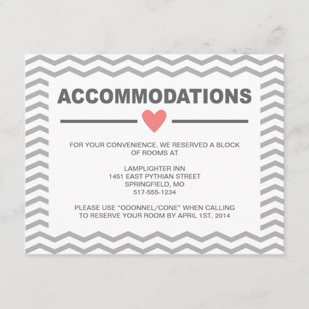 Perfect Chevron Coral and Grey Accommodations Card
