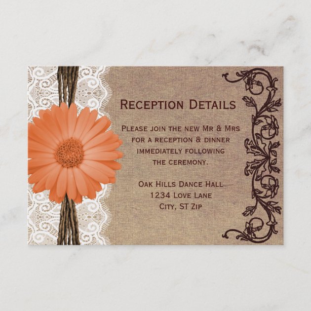 Rustic Peach Daisy Flower Wedding Reception Cards
