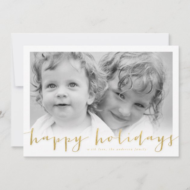 Happy Holiday Gold Foil Look Holiday Photocard (front side)
