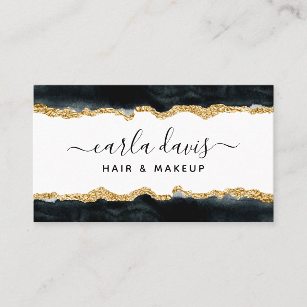 Signature Script Black And Gold Watercolor Business Card