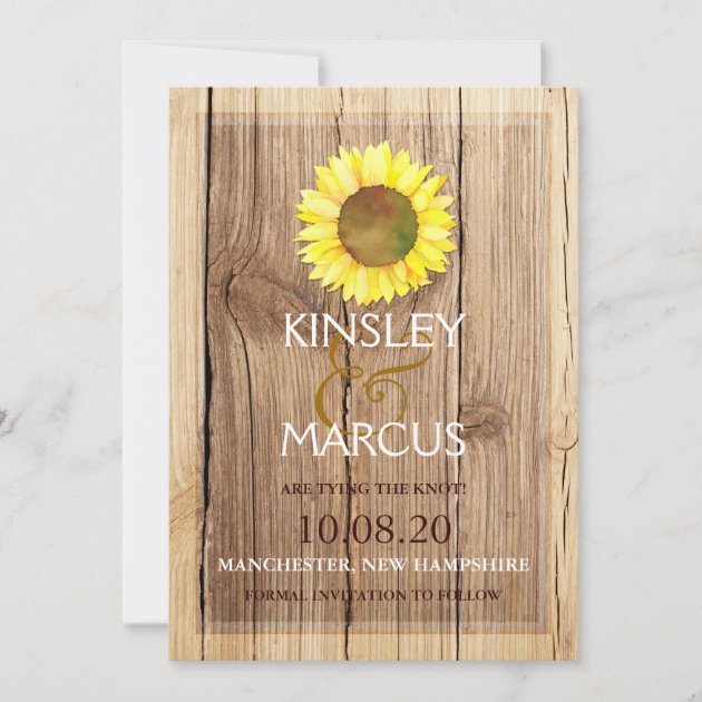 Rural Barnwood Watercolor Sunflower Save the Date