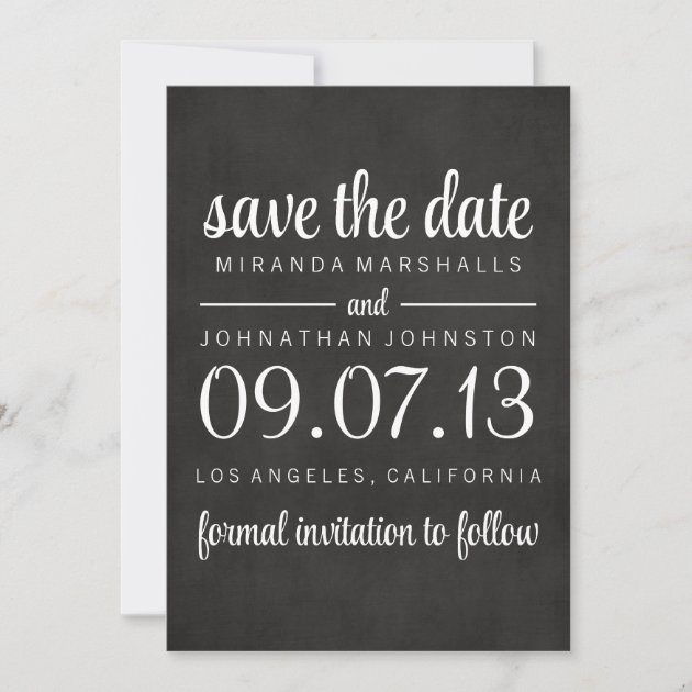 Classy Chalkboard Photo Save The Date Invites (front side)