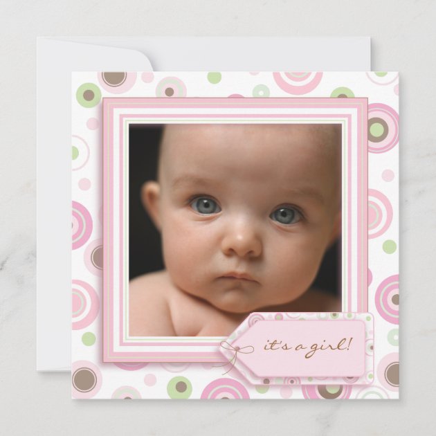 Polka Dot Pink Sweet Baby Girl Birth Announcement (front side)