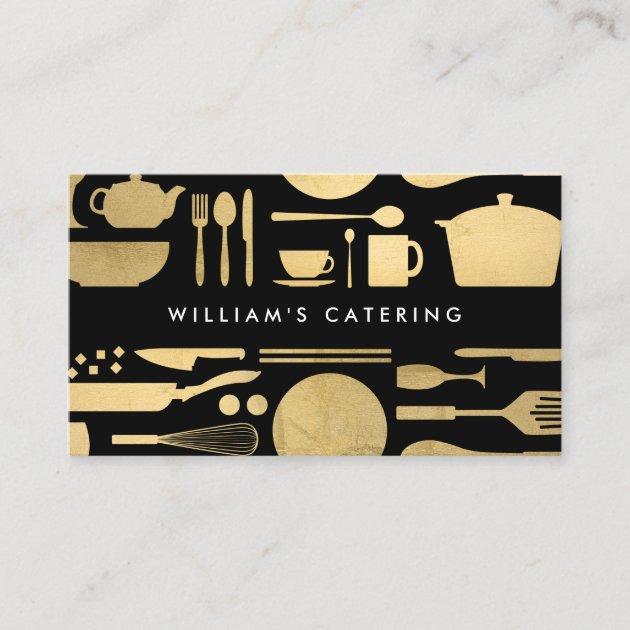 Kitchen Collage Faux Gold/Black Business Card (front side)