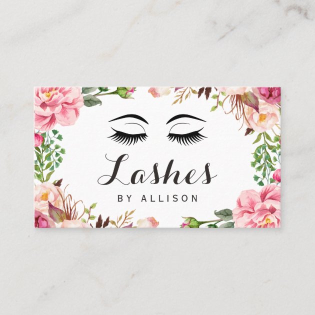 Eyelashes Makeup Artist Romantic Floral Wrapping Business Card (front side)