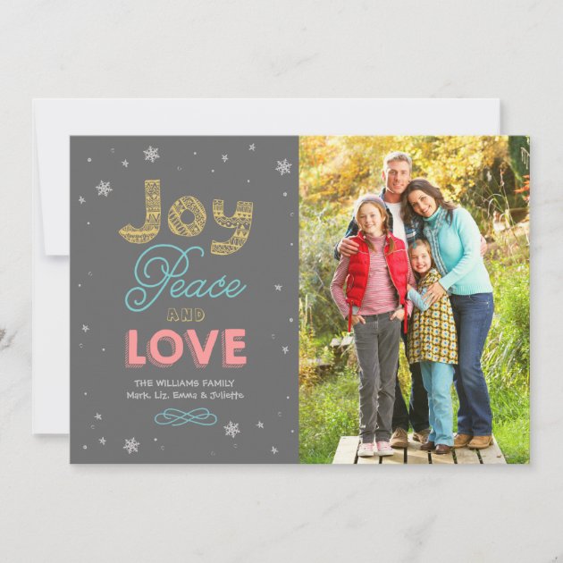 Joy Peace and Love | Holiday Photo Card (front side)