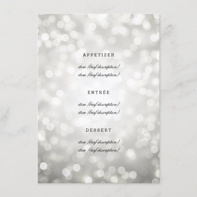 Elegant Wedding Menu Silver Glitter Lights (front side)