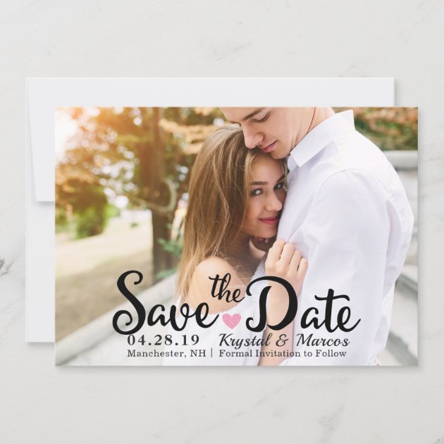 Chic Script White Elegant Save The Date Photo (front side)