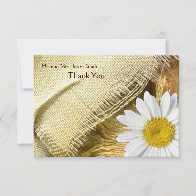 Burlap Daisy flat thank you card with envelope