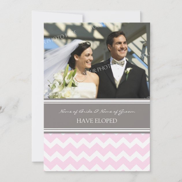 Pink Gray Chevron Photo Elopement Announcement