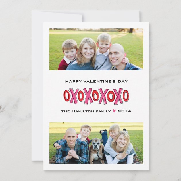 XOXO Two-Photo Family Valentine's Day Card (front side)