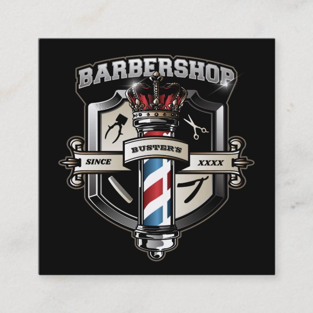 Barber Pole and Crown Business Card Personalize (front side)