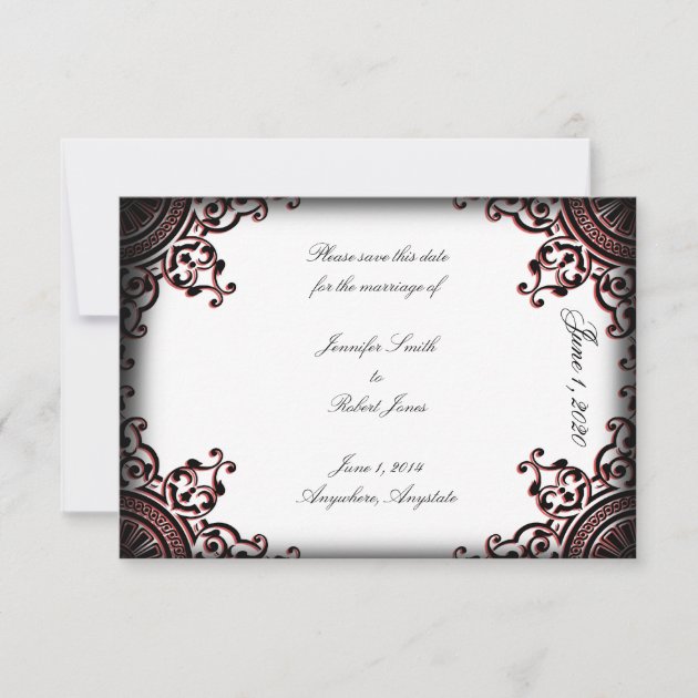 Black and Red Gothic Scroll Wedding Save the Date