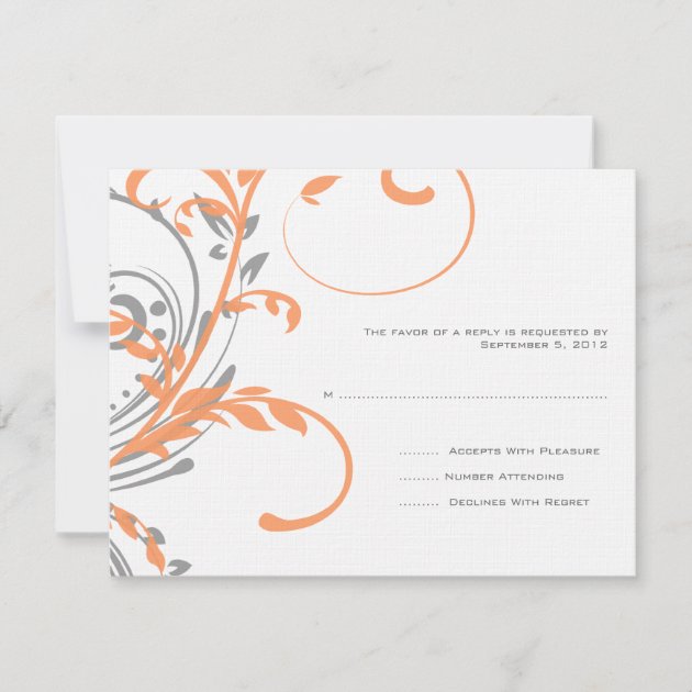 Orange and Gray Double Floral Wedding RSVP