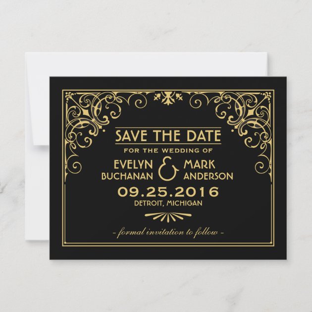 Wedding Save the Date Cards | Art Deco Style (front side)