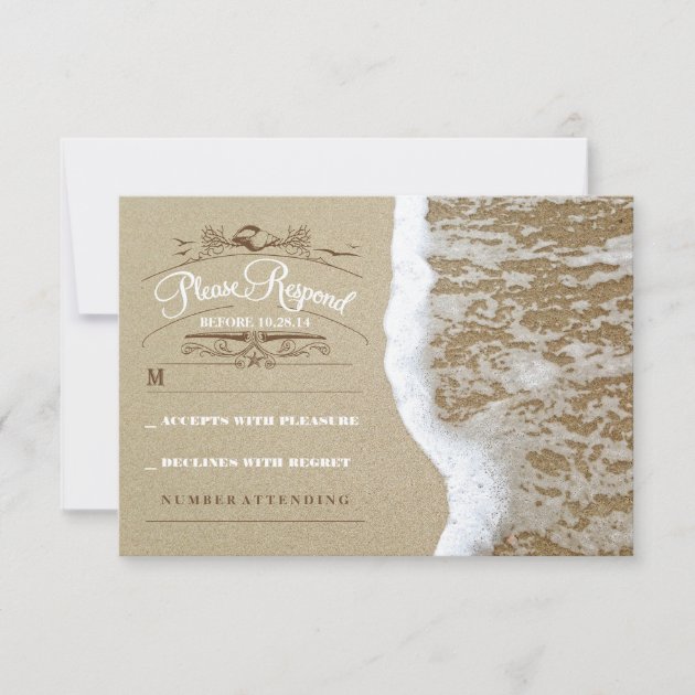 Elegant beach wedding RSVP card (front side)