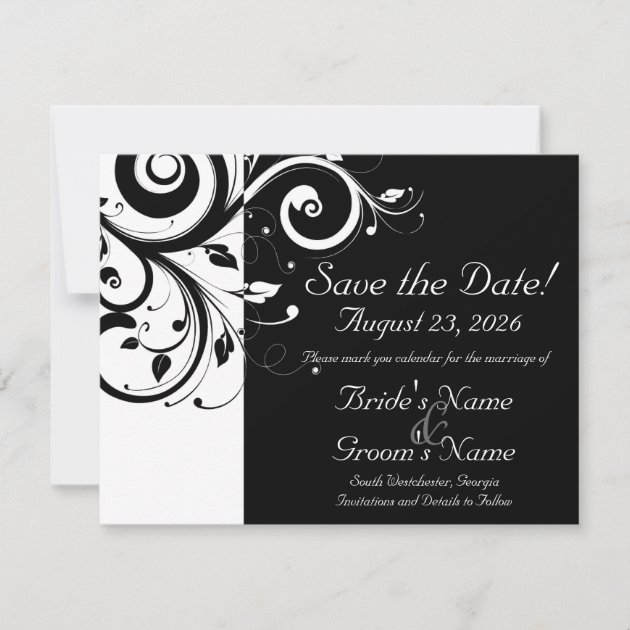 Black +White Reverse Swirl Wedding Save the Date