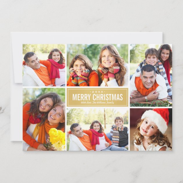 Photo Collage Christmas Card | Gold Chevron (front side)
