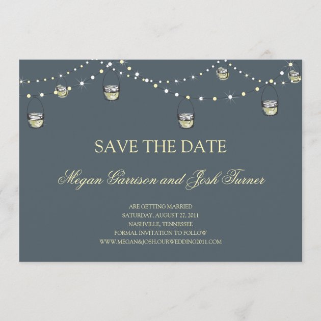 Hanging Mason Jars on String of Lights STD Save The Date (front side)