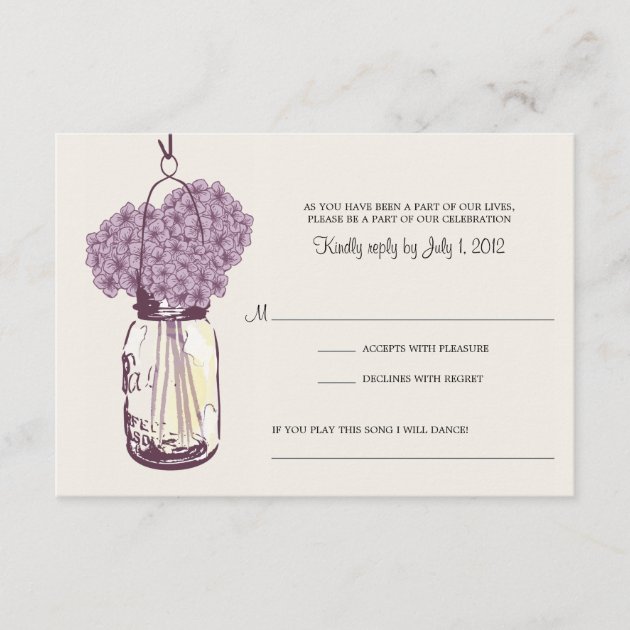 Purple Hydrangea & Mason Jar Wedding RSVP