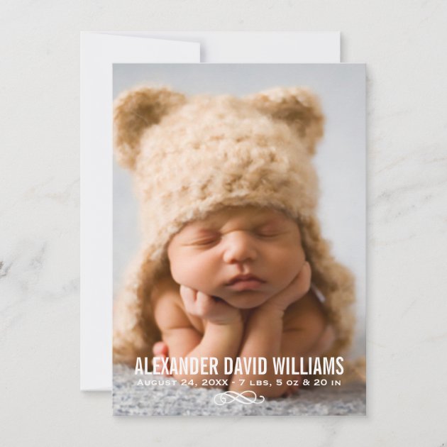 Photo Birth Announcement Card | Modern Elegance (front side)