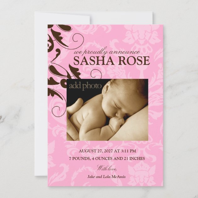 311-Damask Baby Girl Announcement