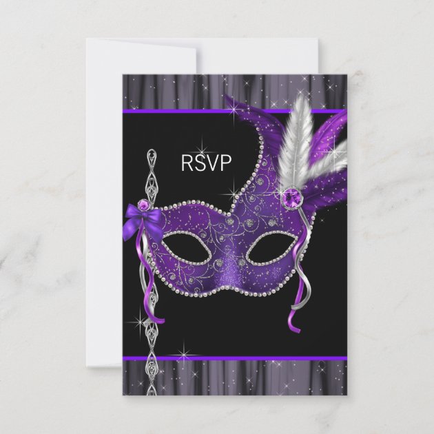 Black White Purple Masquerade Party RSVP