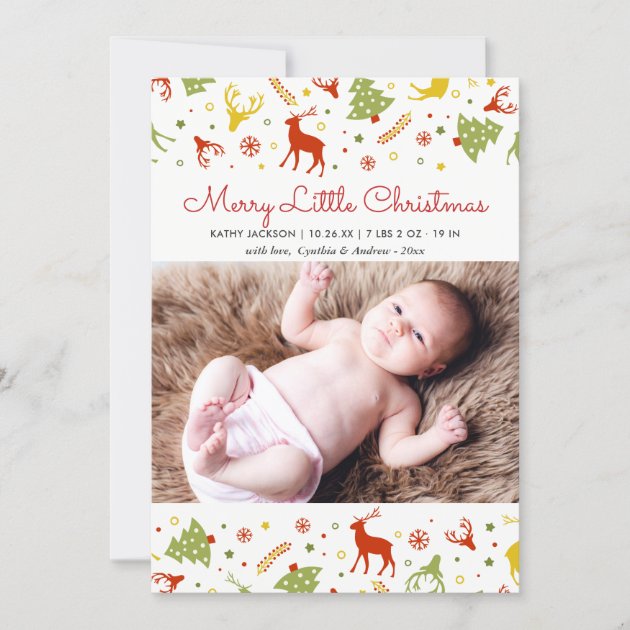 New Born Baby First Christmas Lovely Cute Photo Holiday Card (front side)