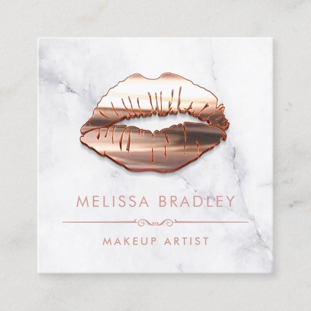 Rose Gold 3D Lips Marble Look Makeup Artist Square Business Card
