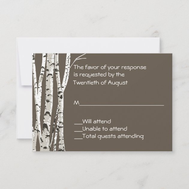 Elegant Brown with Birch Trees Wedding RSVP Card