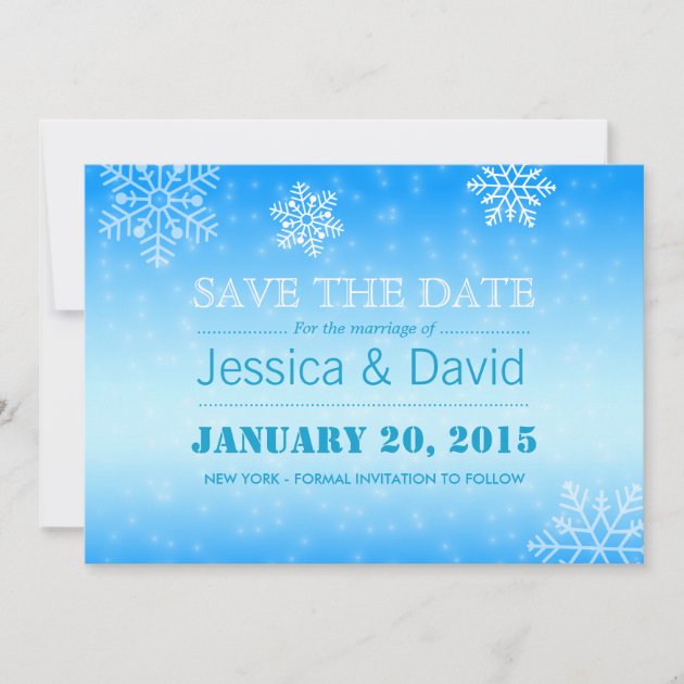 Elegant Winter Blue Snowflakes Save the Date (front side)