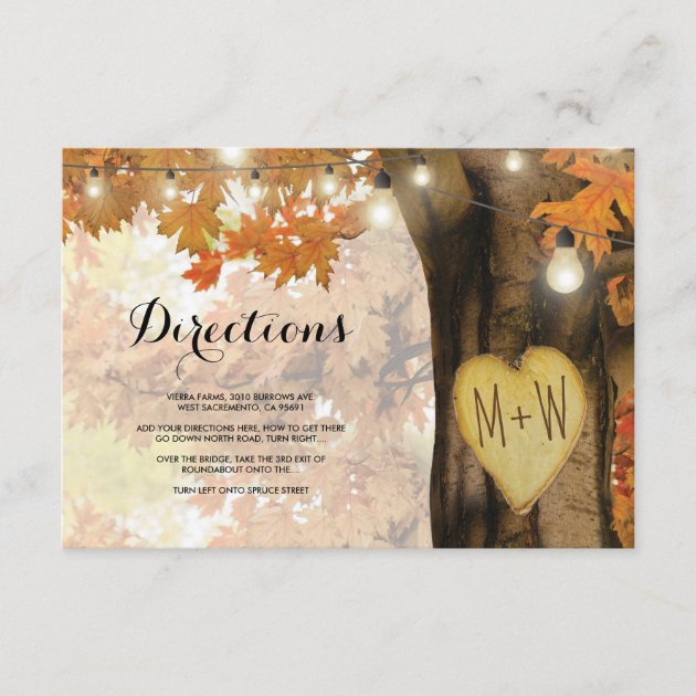 Rustic Fall Autumn Tree Lights Wedding Directions Enclosure Card