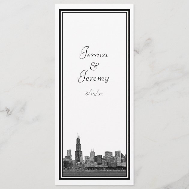 Chicago Skyline Etched Framed Wedding Program Menu