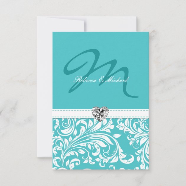 Elegant Teal Monogram Wedding RSVP Cards
