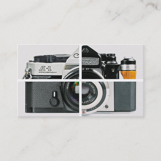 Vintage camera photography simple modern white business card (front side)