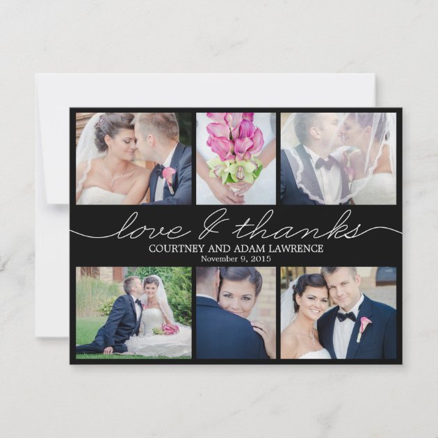 Lovely Writing Wedding Photo Thank You Card Black (front side)
