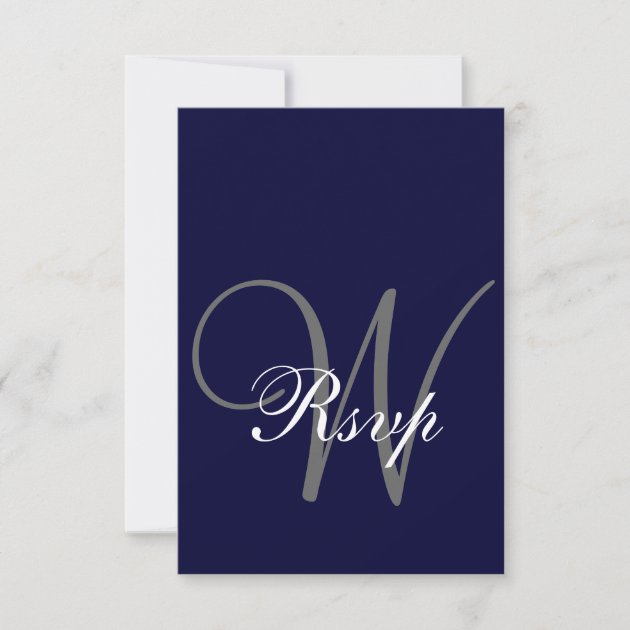 Navy Blue Gray Wedding RSVP Card