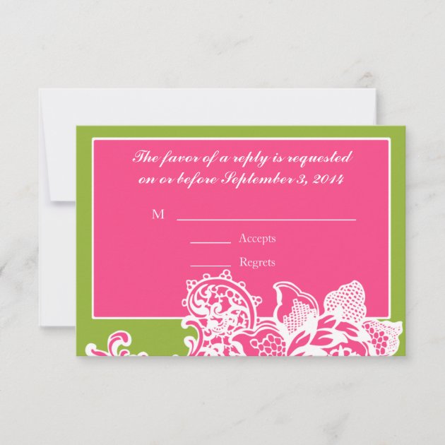 Pink and Green Floral Scroll Wedding RSVP Cards