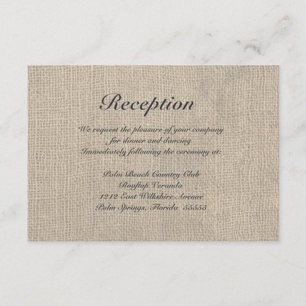 Burlap Rustic Wedding Reception Directions Card