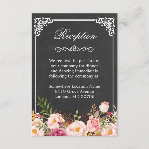 Vintage Chalkboard Rustic Floral Wedding Reception Enclosure Card (front side)