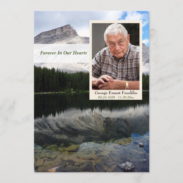 Mountain Lake Scene Memorial Card with Photo