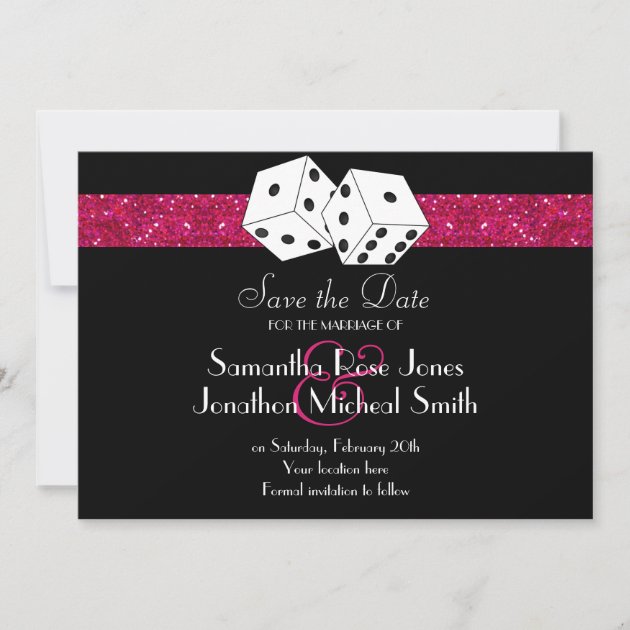 Las Vegas Theme Save the Date Pink Faux Glitter (front side)