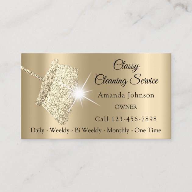Classy Cleaning Service Maid Sepia Gold Spark Business Card (front side)
