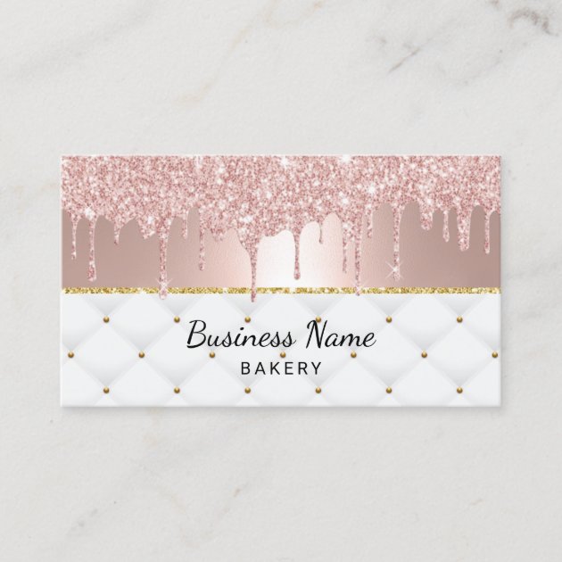 Bakery Pastry Chef Modern Rose Gold Drips #2 Business Card (front side)