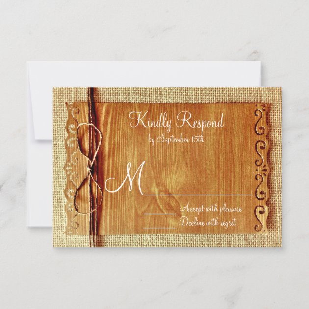 Rustic Country Burlap Twine Bow Wedding RSVP Cards