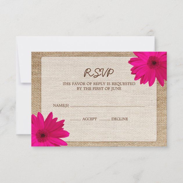 Pink Daisy Burlap Wedding RSVP Response Card