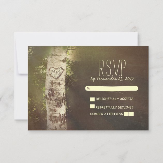 Birch tree country rustic wedding RSVP cards
