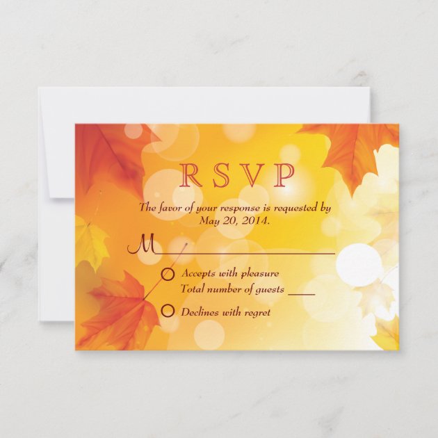 Stylish Autumn Leaves Fall Wedding RSVP Card (front side)