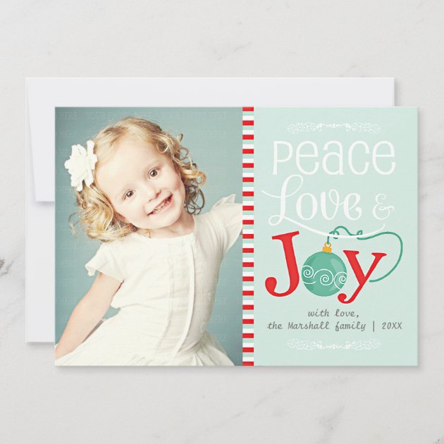 Modern Peace Love & Joy Christmas Photo Holiday Card