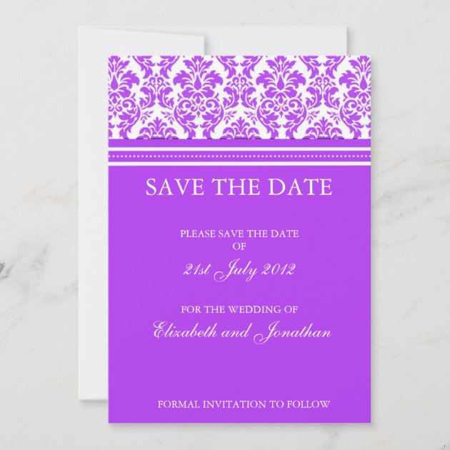 Purple Damask Save The Date Postcard